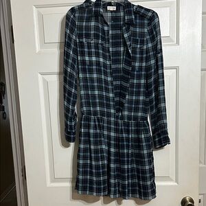 Maison Jules Navy and Light Blue Plaid Shirt Dress